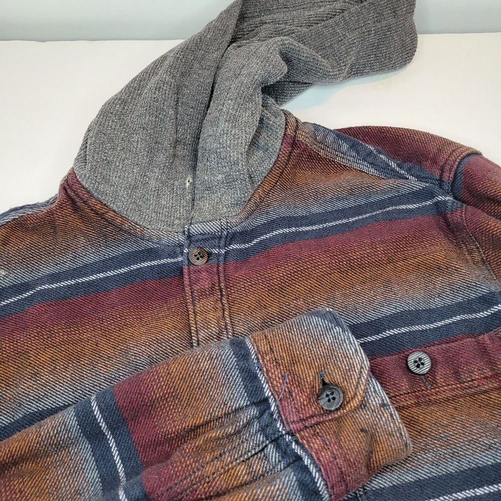 Billabong Hooded Flannel Shirt‎ Mens Medium Multicolor Stripe Excellent Stretch